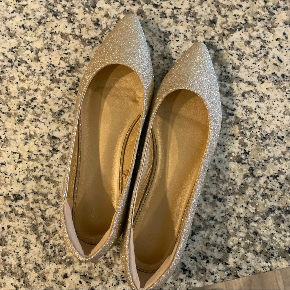 Gold pointed toe ballet flats